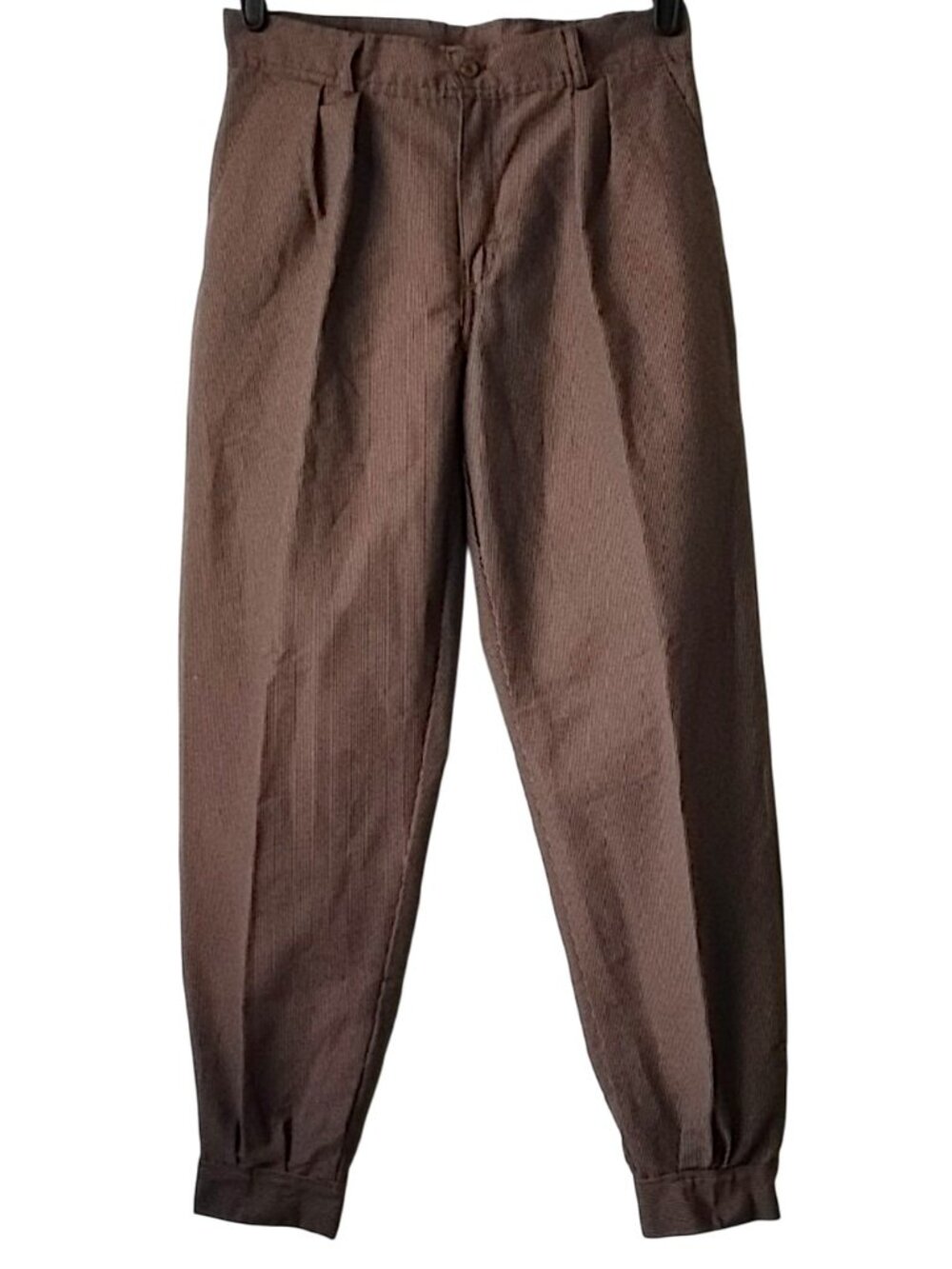 El Rodeo Cotton Fine Pinstripe Pleated Aviator Balloon Pants 40 31x30 Dark Brown